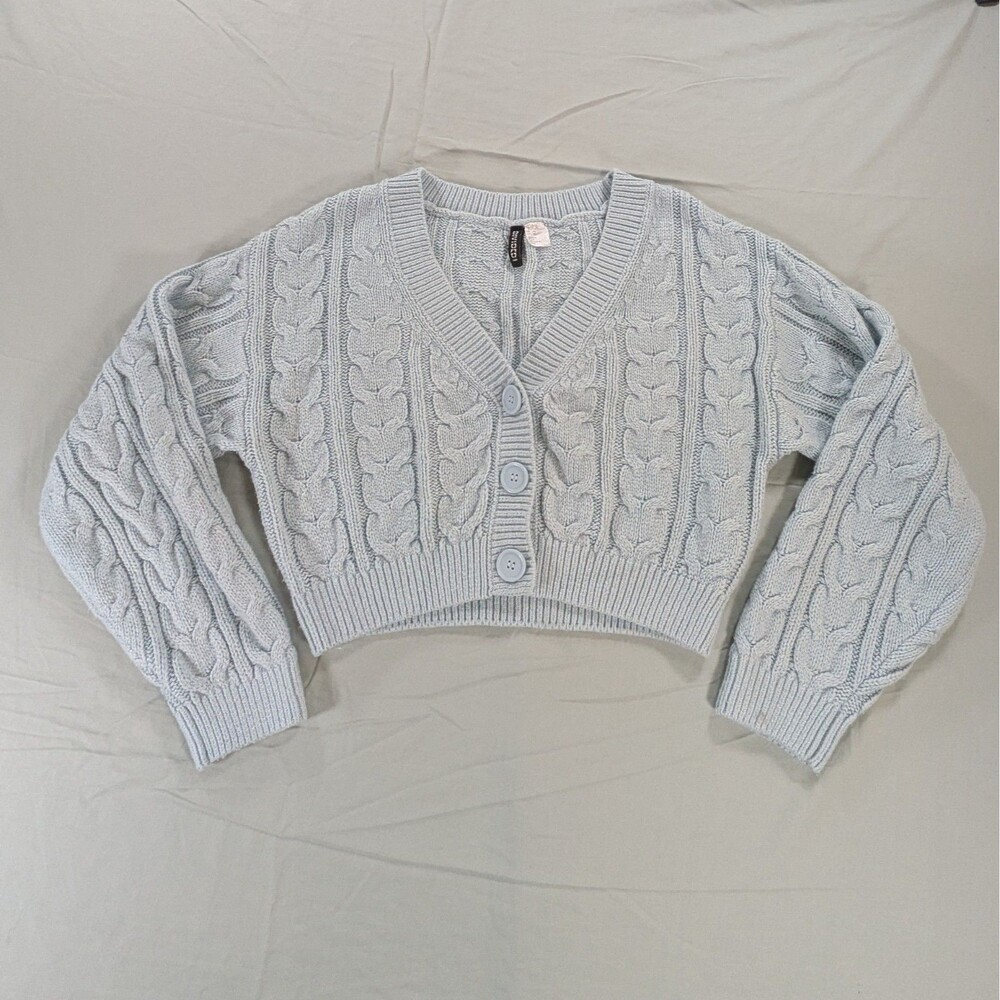 Divided by H&M Cable Knit Cropped Sweater Womens Extra Small Blue Button Up